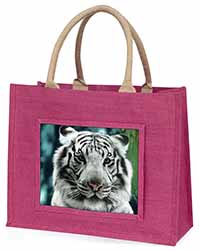 Siberian White Tiger Large Pink Jute Shopping Bag