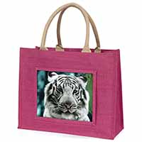 Siberian White Tiger Large Pink Jute Shopping Bag