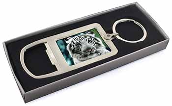 Siberian White Tiger Chrome Metal Bottle Opener Keyring in Box