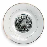 Siberian White Tiger Gold Rim Plate Printed Full Colour in Gift Box