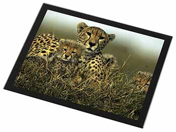 Cheetah and Cubs Black Rim High Quality Glass Placemat