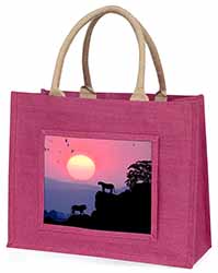 African Lions Sunrise Large Pink Jute Shopping Bag