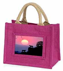 African Lions Sunrise Little Girls Small Pink Jute Shopping Bag