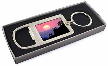 African Lions Sunrise Chrome Metal Bottle Opener Keyring in Box