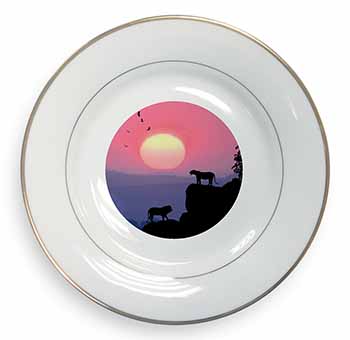 African Lions Sunrise Gold Rim Plate Printed Full Colour in Gift Box