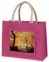 Lion Spirit Watch Large Pink Jute Shopping Bag