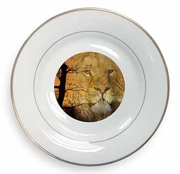 Lion Spirit Watch Gold Rim Plate Printed Full Colour in Gift Box