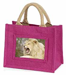 Roaring White Lion Little Girls Small Pink Jute Shopping Bag