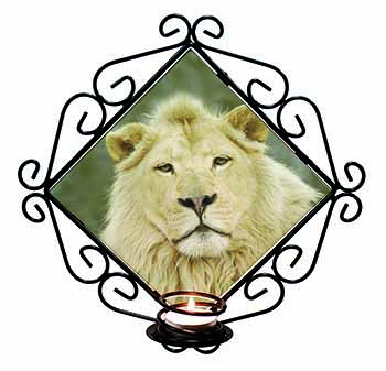 White Lion Wrought Iron Wall Art Candle Holder