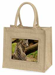 Gorgeous Snow Leopard Natural/Beige Jute Large Shopping Bag