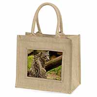 Gorgeous Snow Leopard Natural/Beige Jute Large Shopping Bag