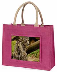 Gorgeous Snow Leopard Large Pink Jute Shopping Bag