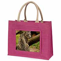 Gorgeous Snow Leopard Large Pink Jute Shopping Bag