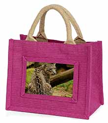 Gorgeous Snow Leopard Little Girls Small Pink Jute Shopping Bag