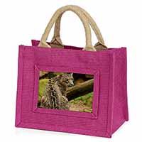 Gorgeous Snow Leopard Little Girls Small Pink Jute Shopping Bag