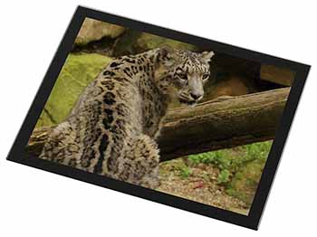 Gorgeous Snow Leopard Black Rim High Quality Glass Placemat