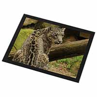 Gorgeous Snow Leopard Black Rim High Quality Glass Placemat