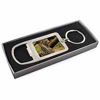 Gorgeous Snow Leopard Chrome Metal Bottle Opener Keyring in Box