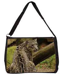 Gorgeous Snow Leopard Large Black Laptop Shoulder Bag School/College