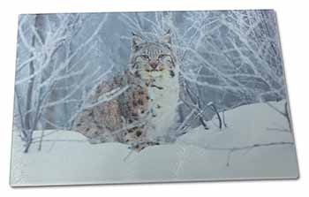 Large Glass Cutting Chopping Board Wild Lynx in Snow