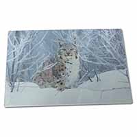 Large Glass Cutting Chopping Board Wild Lynx in Snow