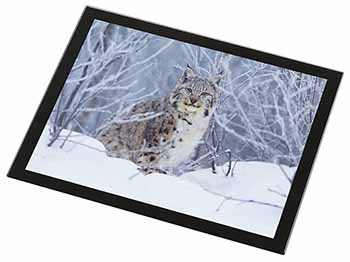 Wild Lynx in Snow Black Rim High Quality Glass Placemat