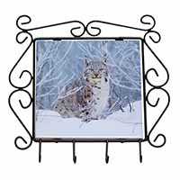 Wild Lynx in Snow Wrought Iron Key Holder Hooks