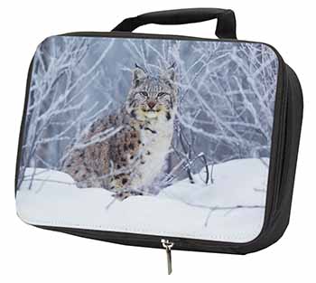 Wild Lynx in Snow Black Insulated School Lunch Box/Picnic Bag