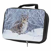 Wild Lynx in Snow Black Insulated School Lunch Box/Picnic Bag