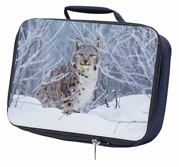 Wild Lynx in Snow Navy Insulated School Lunch Box/Picnic Bag