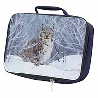 Wild Lynx in Snow Navy Insulated School Lunch Box/Picnic Bag