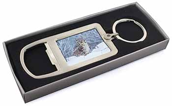 Wild Lynx in Snow Chrome Metal Bottle Opener Keyring in Box