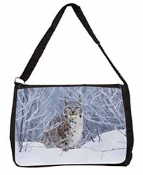 Wild Lynx in Snow Large Black Laptop Shoulder Bag School/College