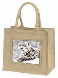 Snow Fall Leopard Natural/Beige Jute Large Shopping Bag