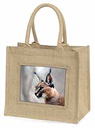 Lynx Caracal Natural/Beige Jute Large Shopping Bag