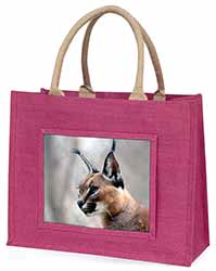 Lynx Caracal Large Pink Jute Shopping Bag