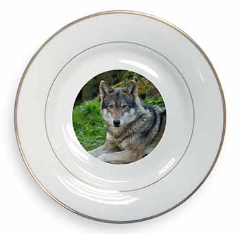 A Gorgeous Wolf Gold Rim Plate Printed Full Colour in Gift Box