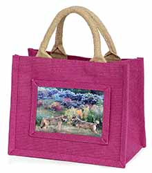 Wolves Print Little Girls Small Pink Jute Shopping Bag