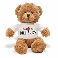 Adopted By BILLIE-JO Teddy Bear Wearing a Personalised Name T-Shirt