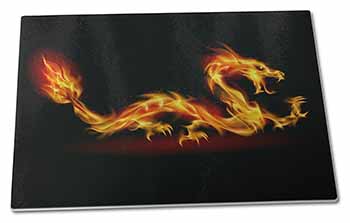 Large Glass Cutting Chopping Board Stunning Fire Flame Dragon on Black