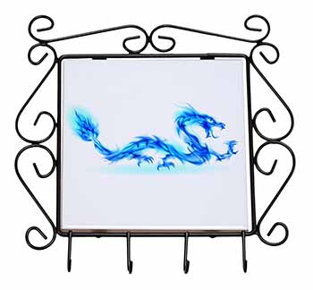 Blue Flame Dragon Wrought Iron Key Holder Hooks