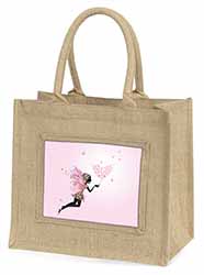 Fairy with Butterflies Natural/Beige Jute Large Shopping Bag