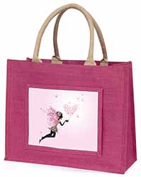 Fairy with Butterflies Large Pink Jute Shopping Bag