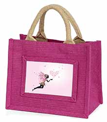 Fairy with Butterflies Little Girls Small Pink Jute Shopping Bag