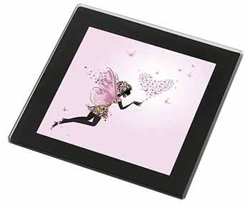 Fairy with Butterflies Black Rim High Quality Glass Coaster