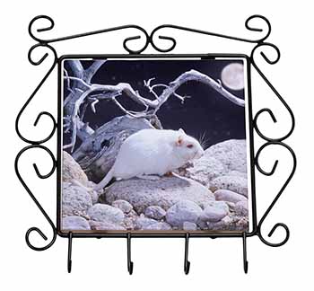 White Gerbil Wrought Iron Key Holder Hooks