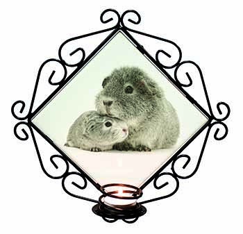 Silver Guinea Pigs Wrought Iron Wall Art Candle Holder