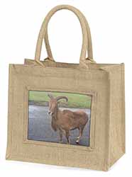 Cute Nanny Goat Natural/Beige Jute Large Shopping Bag