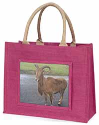 Cute Nanny Goat Large Pink Jute Shopping Bag