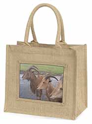 Three Cheeky Goats Natural/Beige Jute Large Shopping Bag